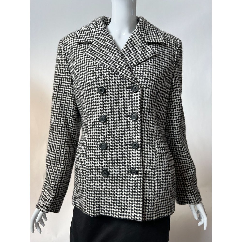 Express Double Breasted Houndstooth Jacket 8 Blac… - image 1